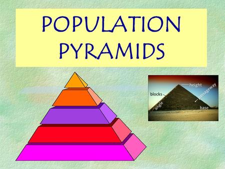 POPULATION PYRAMIDS. Objectives §WHAT is a population pyramid? §HOW to read a population pyramid? §Recognise SHAPES of population pyramids. §IMPORTANCE.