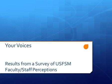 Your Voices Results from a Survey of USFSM Faculty/Staff Perceptions.