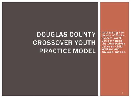 Addressing the Needs of Multi- System Youth: Strengthening the connections between Child Welfare and Juvenile Justice. DOUGLAS COUNTY CROSSOVER YOUTH PRACTICE.