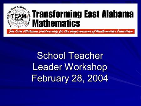 School Teacher Leader Workshop February 28, 2004.