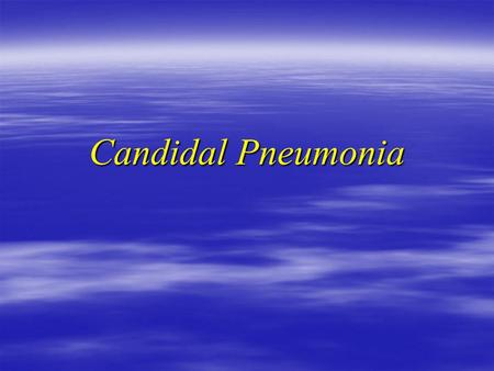 Candidal Pneumonia. Case II  70 y female seen in oncology clinic Jan 5/05  PMH : MDS  NHL IV large cell Initial Dx 2001  chemo 2001 & 2002 Initial.