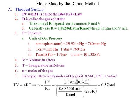 Molar Mass by the Dumas Method