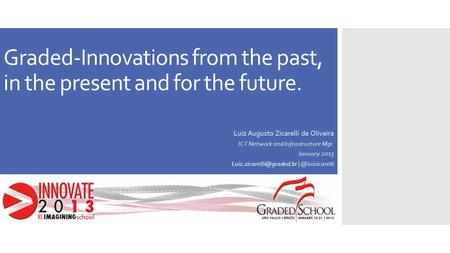 Graded-Innovations from the past, in the present and for the future. Luiz Augusto Zicarelli de Oliveira ICT Network and Infrastructure Mgr. January 2013.