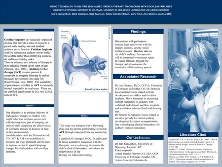 TEMPLATE DESIGN © 2008 www.PosterPresentations.com USING TELEHEALTH TO DELIVER SPECIALIZED SPEECH THERAPY TO CHILDREN WITH COCHLEAR IMPLANTS UNIVERSITY.