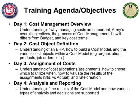 Training Agenda/Objectives