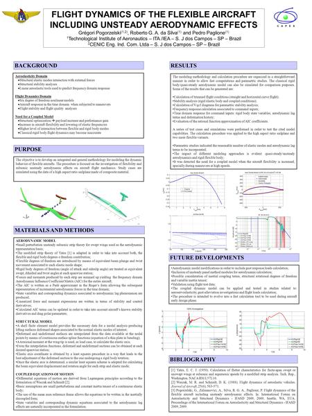 FLIGHT DYNAMICS OF THE FLEXIBLE AIRCRAFT INCLUDING UNSTEADY AERODYNAMIC EFFECTS Grégori Pogorzelski (1,2), Roberto G. A. da Silva (1) and Pedro Paglione.