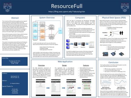 ResourceFull https://fling.seas.upenn.edu/~labuse/cgi-bin Authors: Matt Kaye (EE ‘12) Nitin Puri (SSE ‘12) Advisor: Dr. Alejandro Ribeiro Special Thanks.