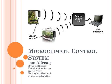 M ICROCLIMATE C ONTROL S YSTEM Ism Alfreaq Ryan Hoffmeier Eric-Todd Anderson Kevin Wray Ruwaybih Alsulami Mohammed Alattas.