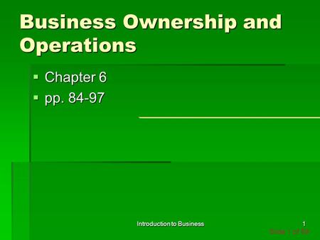 Business Ownership and Operations