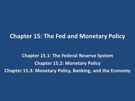 Chapter 15: The Fed and Monetary Policy