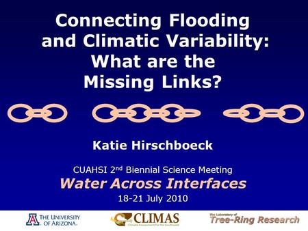 Connecting Flooding and Climatic Variability: What are the Missing Links? Katie Hirschboeck CUAHSI 2 nd Biennial Science Meeting Water Across Interfaces.