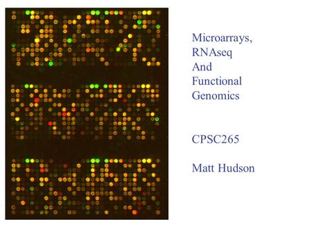 Microarrays, RNAseq And Functional Genomics CPSC265 Matt Hudson.