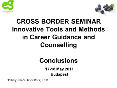 CROSS BORDER SEMINAR Innovative Tools and Methods in Career Guidance and Counselling Conclusions 17-18 May 2011 Budapest Borbély-Pecze Tibor Bors, Ph.D.