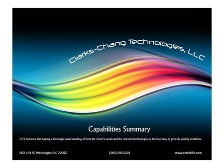 Company Overview Provider of IT and program support services to civilian Government agencies and the Department of Defense Project Management ITIL Based.