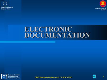 Project co-financed by European Union Project co- financed by Asean European Committee for Standardization Implementing Agency1 GMP Workshop Kuala Lumpur.