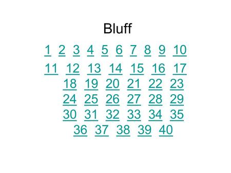 Bluff 11 2 3 4 5 6 7 8 9 102345678910 1111 12 13 14 15 16 17 18 19 20 21 22 23 24 25 26 27 28 29 30 31 32 33 34 35 36 37 38 39 40121314151617 181920212223.