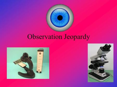 Observation Jeopardy. Microscope VOCAB Microscope parts Clean up/ Staining Micro-viewers Misc. 100 100 200 300 400 500 FINAL JEPORADY.