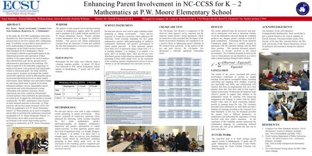 ABSTRACT Key Terms: Parent involvement, Common Core State Standards, Homework, K – 2 Mathematics In this study, the 2015 REU mathematics team from Elizabeth.