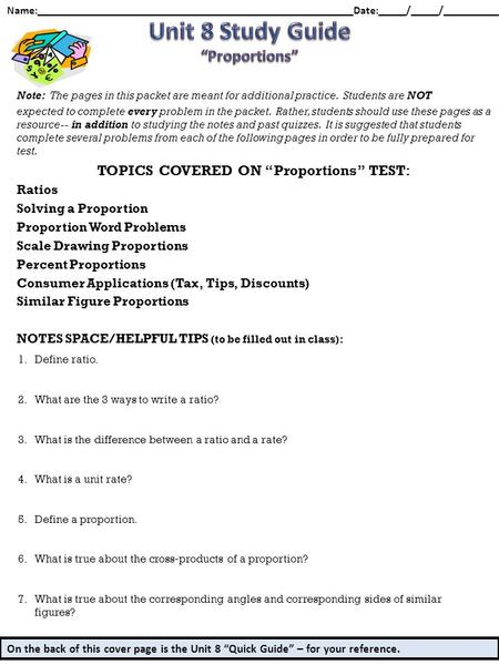 Note: The pages in this packet are meant for additional practice. Students are NOT expected to complete every problem in the packet. Rather, students should.