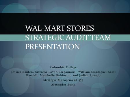 Columbia College Jessica Kauten, Siveicea Love-Guarganious, William Montague, Scott Randall, Marchelle Robinson, and Judith Rosado Strategic Management.