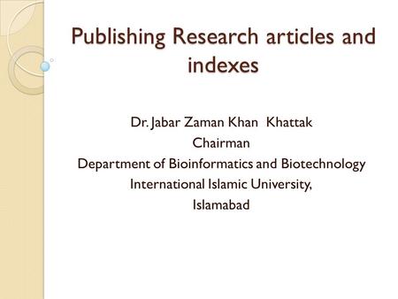 Publishing Research articles and indexes