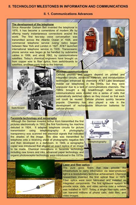 II. 1. Communications Advances The development of the telephone Since Alexander Graham Bell invented the telephone in 1876, it has become a cornerstone.