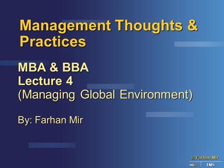 Management Thoughts & Practices