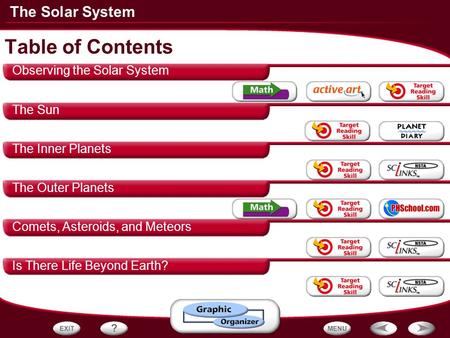 Table of Contents Observing the Solar System The Sun The Inner Planets