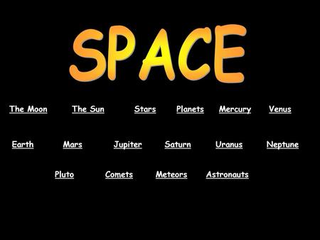 SPACE The Moon The Sun Stars Planets Mercury Venus Earth Mars Jupiter