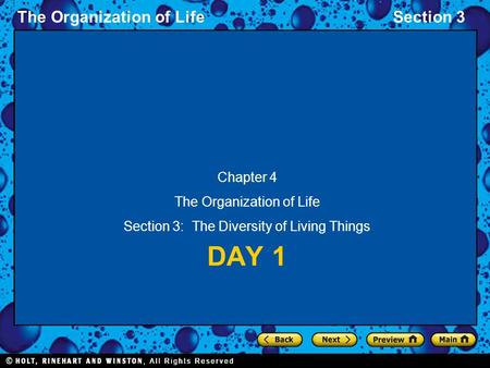 Day 1 Chapter 4 The Organization of Life