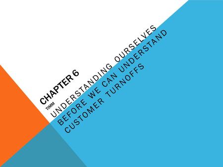 CHAPTER 6 TIMM UNDERSTANDING OURSELVES BEFORE WE CAN UNDERSTAND CUSTOMER TURNOFFS.