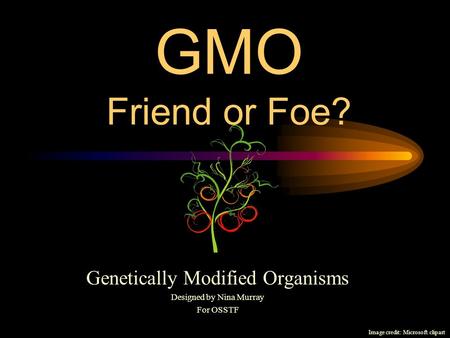 GMO Friend or Foe? Genetically Modified Organisms Designed by Nina Murray For OSSTF Image credit: Microsoft clipart.