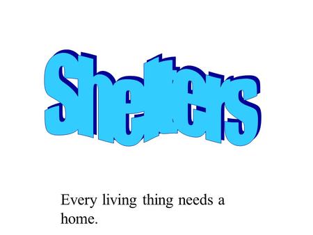 Every living thing needs a home. Humans live in: Houses Apartments Grass huts Boats Motor homes.