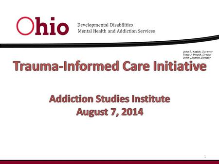 John R. Kasich, Governor Tracy J. Plouck, Director John L. Martin, Director 1 Developmental Disabilities Mental Health and Addiction Services.