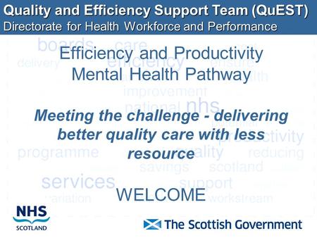 Quality and Efficiency Support Team (QuEST) Directorate for Health Workforce and Performance Efficiency and Productivity Mental Health Pathway Meeting.