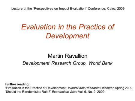 Evaluation in the Practice of Development