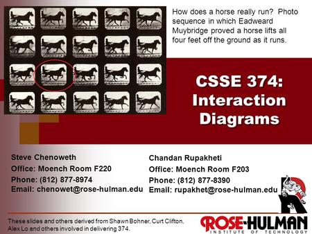 CSSE 374: Interaction Diagrams Steve Chenoweth Office: Moench Room F220 Phone: (812) 877-8974   These slides and others derived.