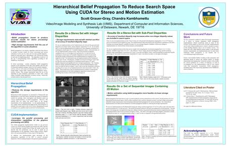 Introduction Belief propagation: known to produce accurate results for stereo processing/ motion estimation High storage requirements limit the use of.