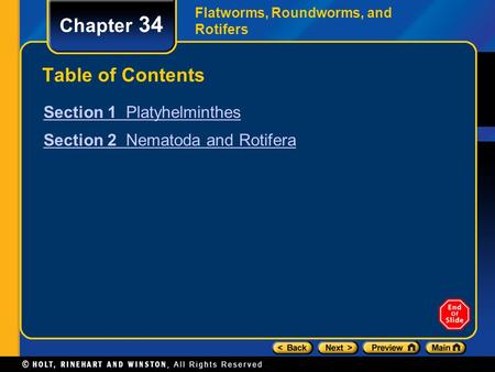 Chapter 34 Table of Contents Section 1 Platyhelminthes