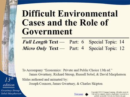 To Accompany “Economics: Private and Public Choice 13th ed.” James Gwartney, Richard Stroup, Russell Sobel, & David Macpherson Slides authored and animated.