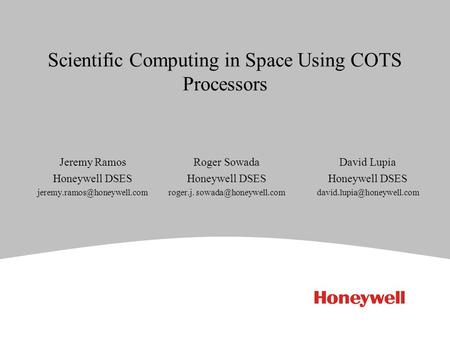 Scientific Computing in Space Using COTS Processors