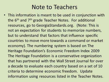 Note to Teachers This information is meant to be used in conjunction with the 6 th and 7 th grade Teacher Notes. For additional resources, go to GeorgiaStandards.org.