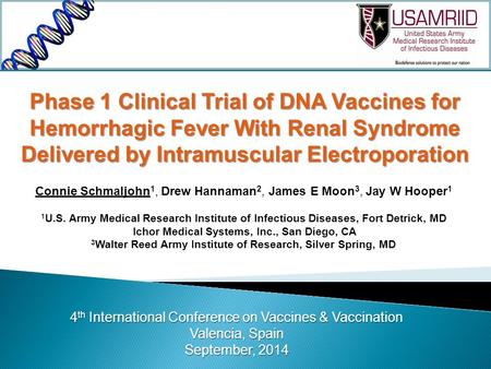 Connie Schmaljohn 1, Drew Hannaman 2, James E Moon 3, Jay W Hooper 1 1 U.S. Army Medical Research Institute of Infectious Diseases, Fort Detrick, MD Ichor.