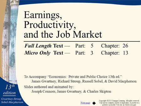 To Accompany “Economics: Private and Public Choice 13th ed.” James Gwartney, Richard Stroup, Russell Sobel, & David Macpherson Slides authored and animated.