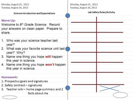 Lab Safety Rules/Activity Science Introduction and Expectations