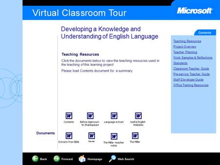 Developing a Knowledge and Understanding of English Language Teaching Resources Project Overview Teacher Planning Work Samples & Reflections Standards.