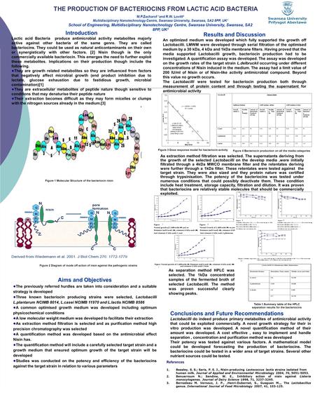 THE PRODUCTION OF BACTERIOCINS FROM LACTIC ACID BACTERIA M.P.Zacharof ¹and R.W. Lovitt² Multidisciplinary Nanotechnology Centre, Swansea University, Swansea,