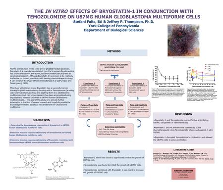 THE IN VITRO EFFECTS OF BRYOSTATIN-1 IN CONJUNCTION WITH TEMOZOLOMIDE ON U87MG HUMAN GLIOBLASTOMA MULTIFORME CELLS Stefani Fults, BA & Jeffrey P. Thompson,