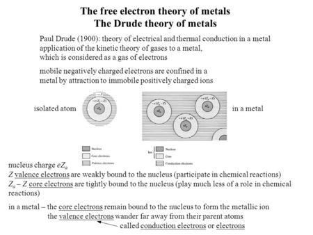 The free electron theory of metals The Drude theory of metals