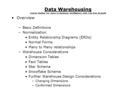 Overview Basic Definitions Normalization